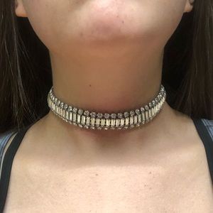 Silver Rhinestone Choker Necklace